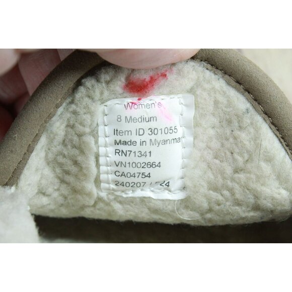 LL Bean Cement Suede Slip-On Fleece Lined Mountain Moccasin Slippers Size 8 M - Picture 8 of 9